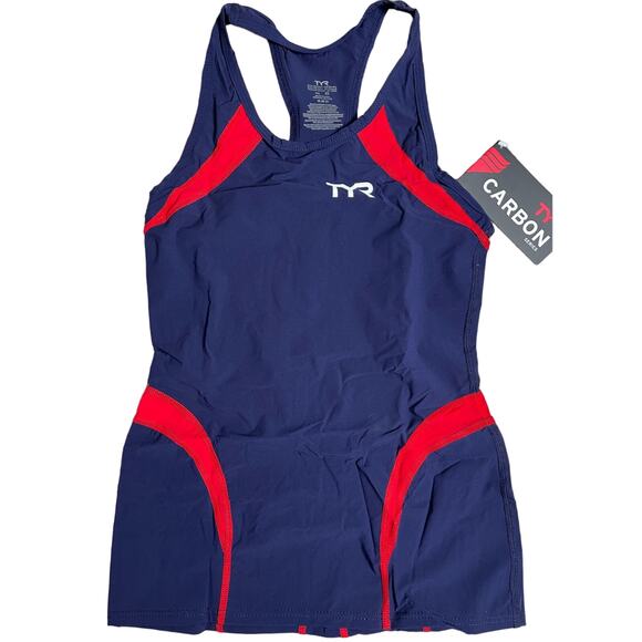 TYR Carbon Womens Tri Tank Running Top - Navy Red White - Size XS - $110 - Picture 1 of 5
